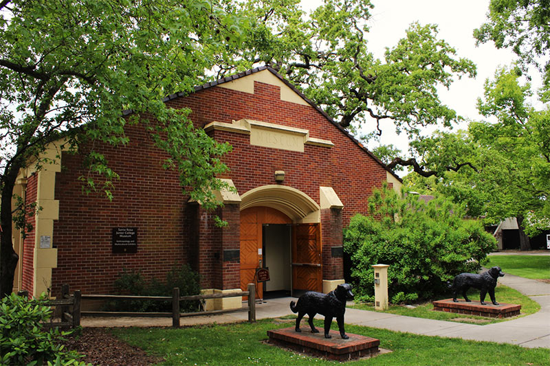 The SRJC museum surrounded by trees.