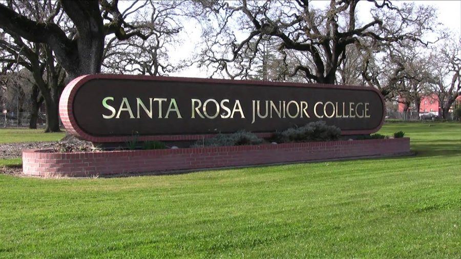 Sign on the lawn of the SRJC that says SANTA ROSA JUNIOR COLLEGE.