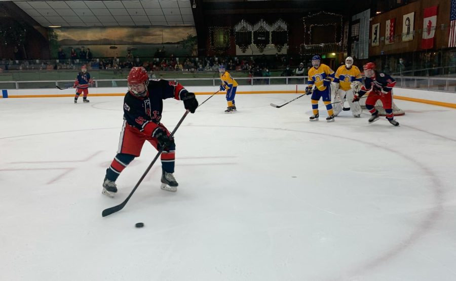 Santa Rosa Junior College Polar Bears rookie defenseman receives a pass from a teammate in the second period of the Polar Bears 3-3 overtime tie against the San Jose State University Spartans Oct. 22 at Snoopy's Home Ice in Santa Rosa,
