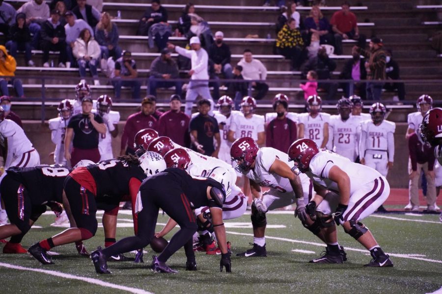 The Bear Cub's defensive line waits for Sierra College to snap the ball on Nov. 13 at Bailey Field.
