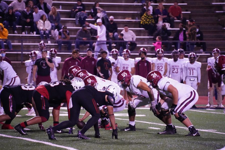 The Bear Cubs defensive line waits for Sierra College to snap the ball on Nov. 13 at Bailey Field.