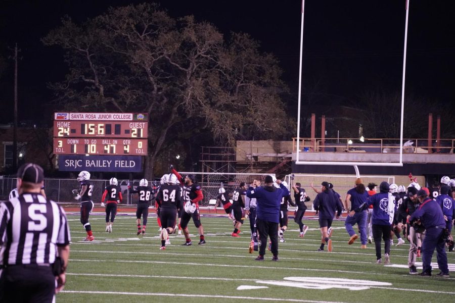The Bear Cubs wave to Sierra College's players as the final seconds count down on Nov. 13 at Bailey Field.