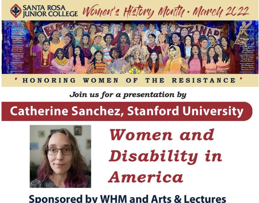 A poster for the Women and Disability in America talk at SRJC.