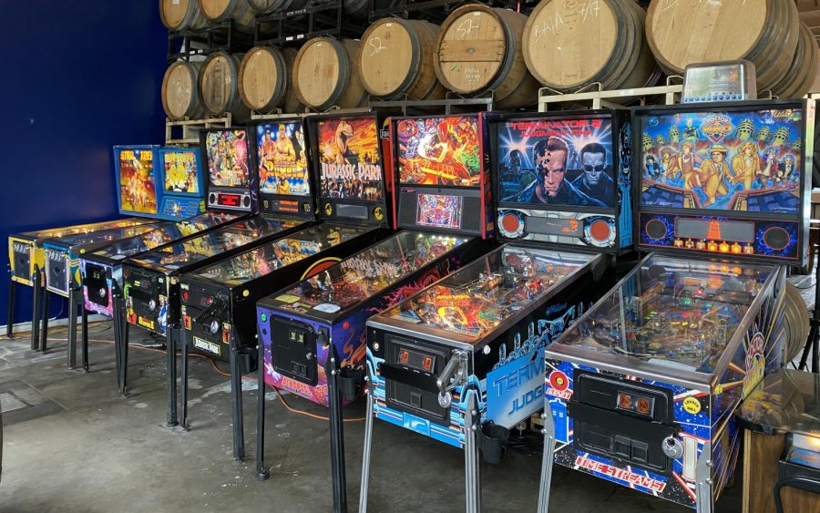 Shady Oak Barrel House has nine pinball machines and an assortment of other arcade cabinets tucked in the back of the tasting room.