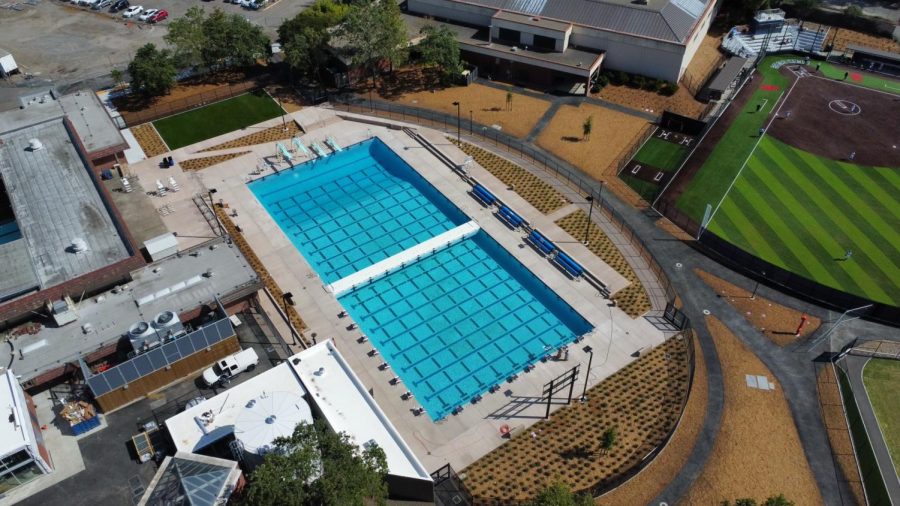 The+new+Olympic-sized+pool+on+the+south+side+of+campus+is+now+filled+as+of+April+13.