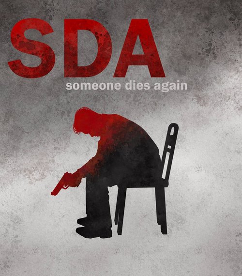 "Someone Dies Again," by Hungarian playwright Árpád Schilling is an outsiders look in to the effects of gun violence on American families. Poster by levimillerart.