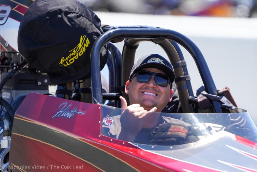 Driver Tanner Hiatt poses for a photo before his Super Comp run at Sonoma Raceway on July 22, 2022.