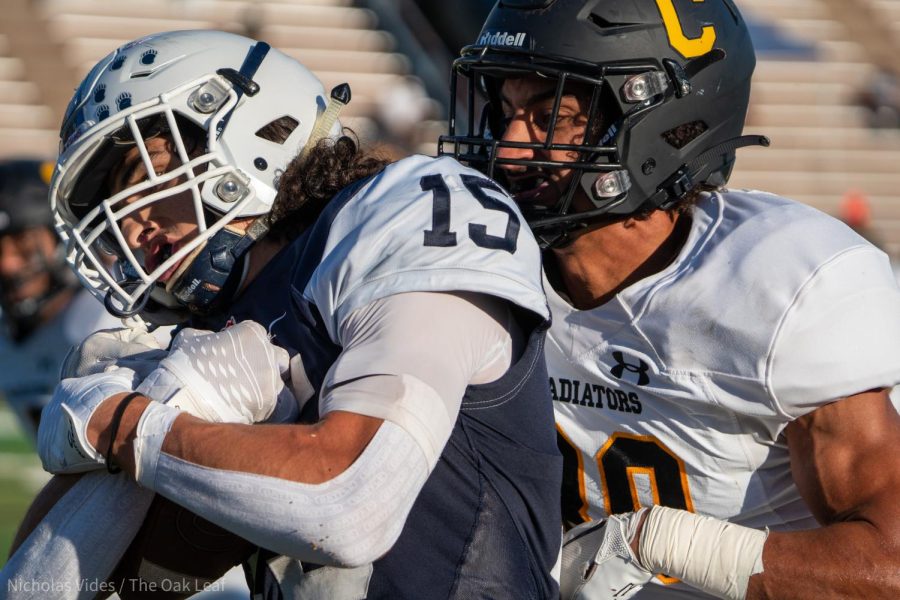 Bear Cubs wide receiver Isaac Torres gets tackled after gaining 28 yards off of a screen pass against Chabot on Sept. 24, 2022 in Santa Rosa.