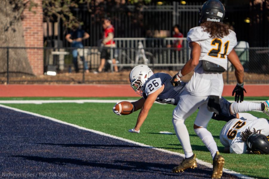 Bear Cubs running back Gavin Lemos dives in for an early first quarter touchdown against Chabot on Sept. 24, 2022 in Santa Rosa.