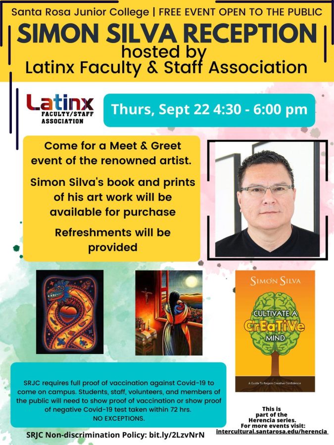 The Santa Rosa Junior College Latinx Faculty & Staff Association is hosting award-winning artist Simon Silva for public meet and greet 430-6:00 p.m. on Sept. 22 at the Bertolini Student Activities Center.