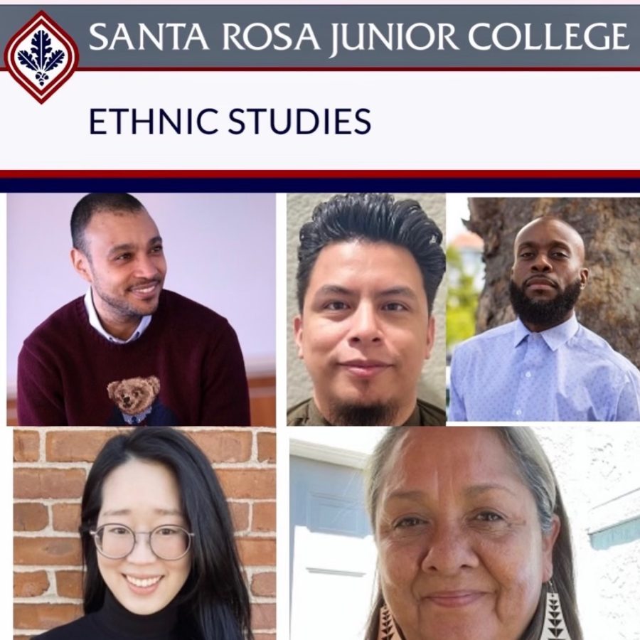 After two years of planning, SRJC's Ethnic Studies Department is live with five new full-time faculty and courses that fulfill California public universities' graduation requirements. (Clockwise, from top left: ethnic studies instructors Jordan Bell, Moises Santos, Jason Seals, Lori Laiwa Thomas and Stephanie Chang)