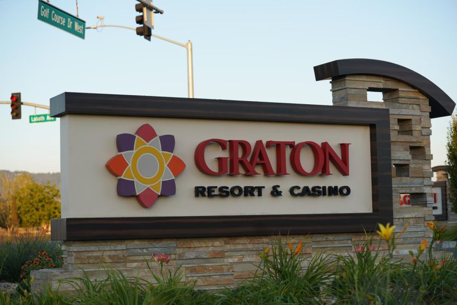 the front sign of Graton Casino off of golf course drive west
