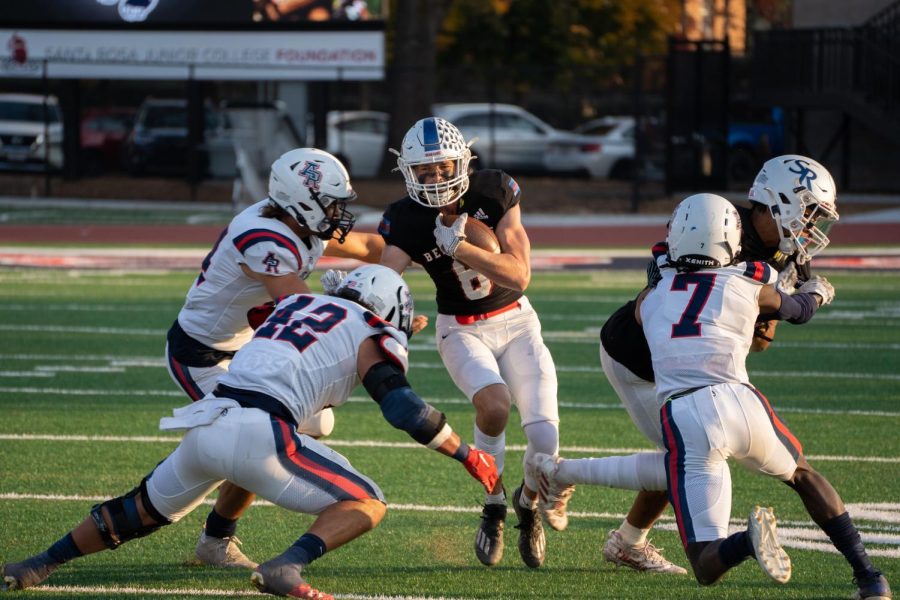 Wide Receiver Cody Davidson catches a bubble screen and turns up the field for a first down on Saturday, Oct. 29, 2022 in Santa Rosa.
