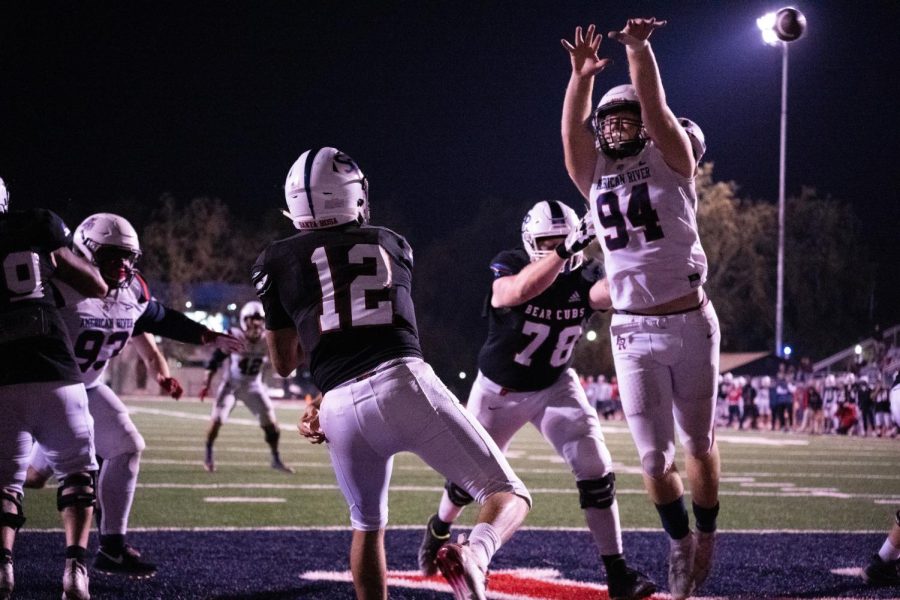 American River College defensive lineman Michael Sullivan nearly bats down quarterback Santino Chavez’s pass out of the end zone on Saturday, Oct. 29, 2022 in Santa Rosa.