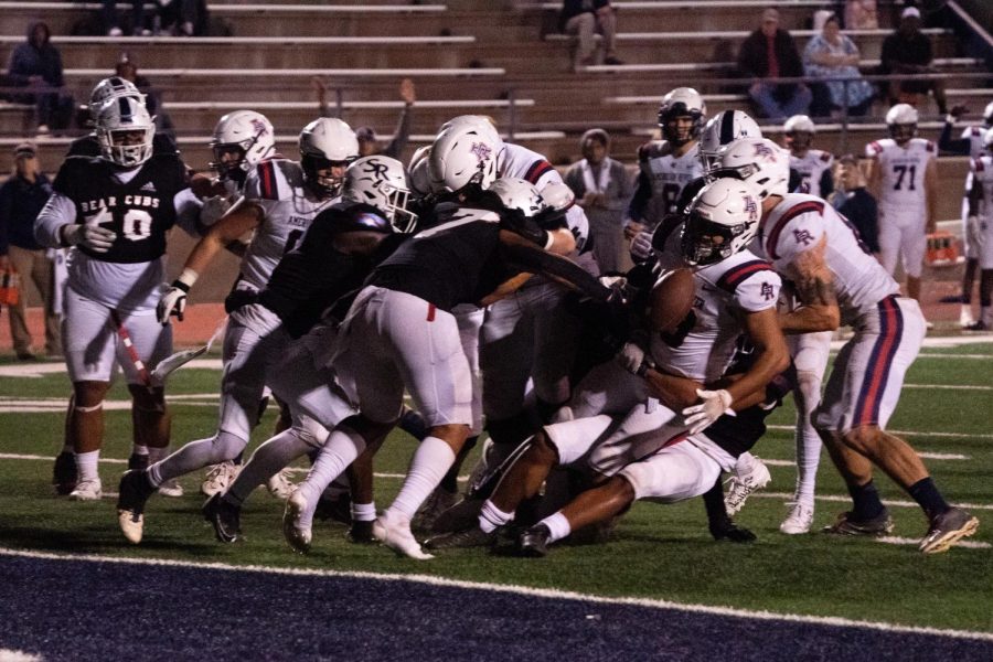 American River running back Joshua Moore fumbles on the goal-line and cornerback Gyasi Mattison scoops it up to give the Bear Cubs the ball back on Saturday, Oct. 29, 2022 in Santa Rosa.
