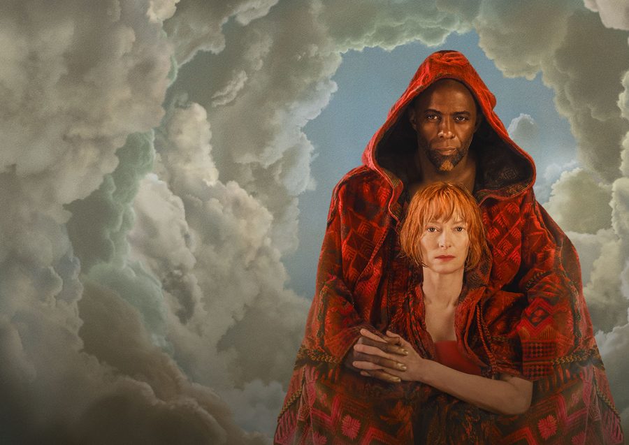 Idris Elba (top) and Tilda Swinton share a touching relationship in the film “Three Thousand Years of Longing,” which is a story about stories.