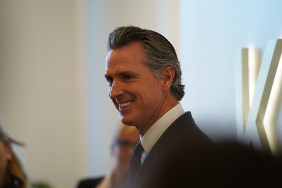 Gov. Gavin Newsom answers press questions after a debate against state Sen. Brian Dahle at KQED in San Francisco on Oct. 23, 2022.