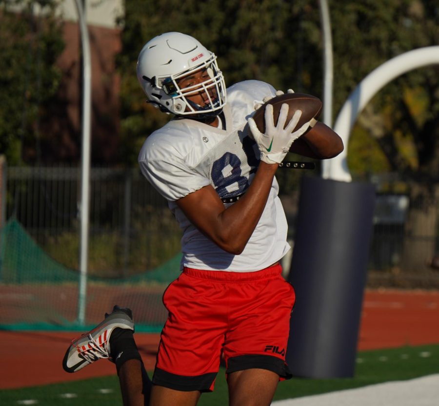 Santa Rosa Junior College tight end Dodji Dahoue catches a bullet pass during practice on Oct. 20. 
