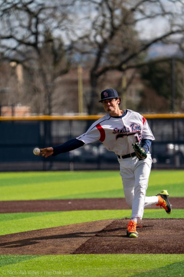 Bear Cubs pitcher Collin Medeiros strikes out the side after giving up a two-run shot in the top of the second against College of Marin on Tuesday, Feb. 21, 2023 in Santa Rosa.