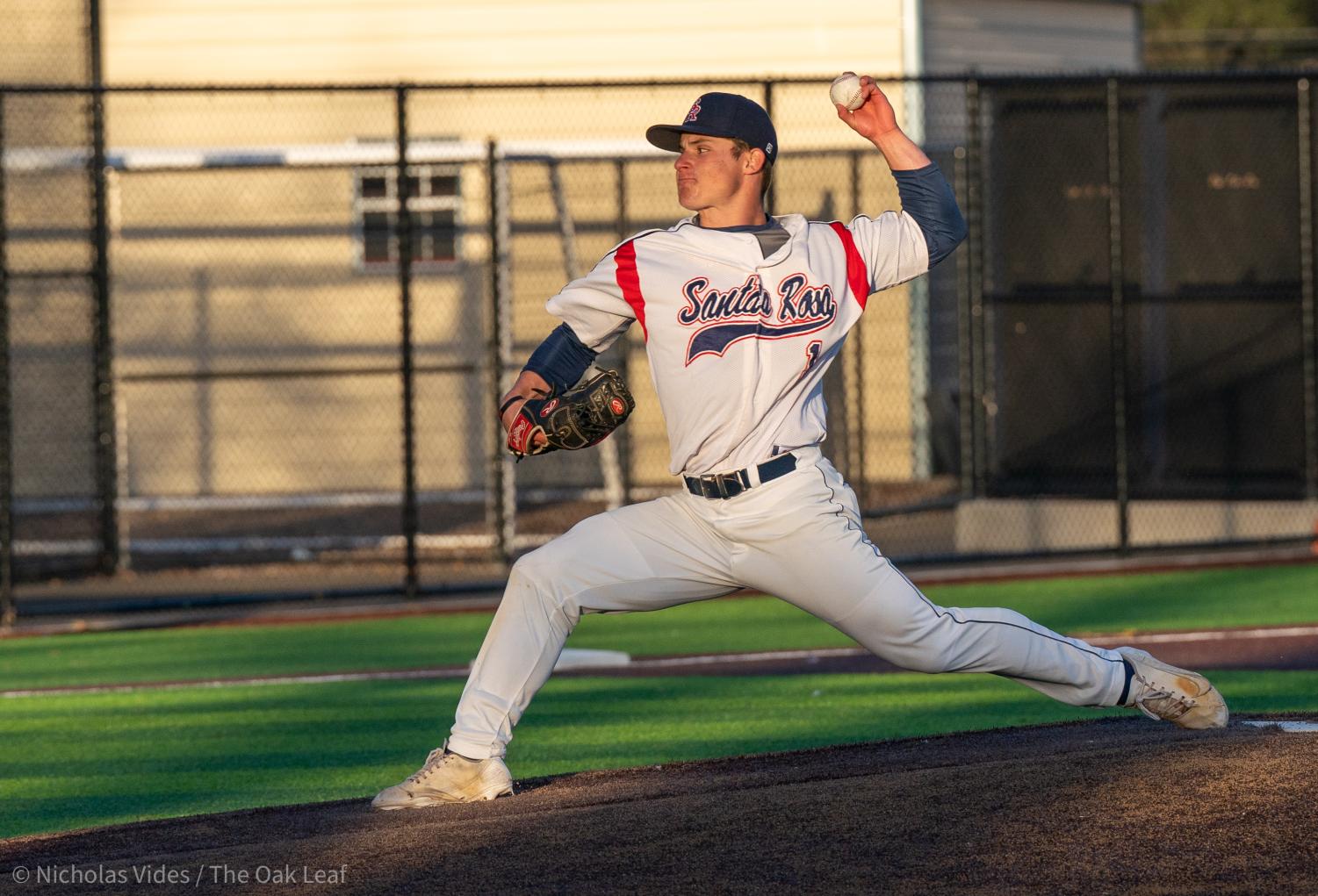 Bear Cubs outfielder and pitcher Alex Leopard strikes out the side to close out the 21-9 victory against College of Marin on Tuesday, Feb. 21, 2023 in Santa Rosa.