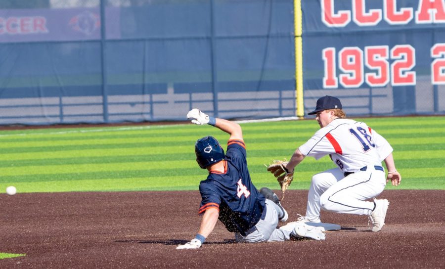 Bear Cubs catcher Ty Blakely nearly throws out Cosumnes River infielder Colby Lunsford on Tuesday, March 7, 2023 in Santa Rosa.