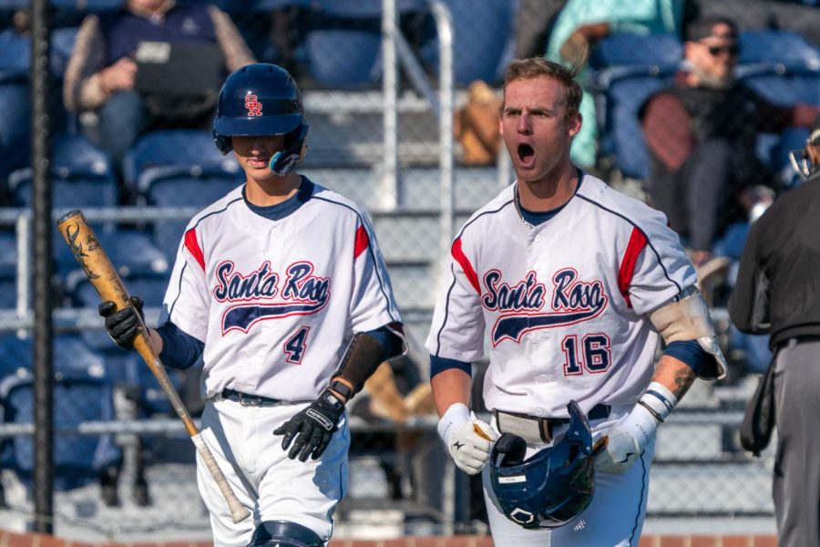 Jake McCoy yells in celebration after hitting a homerun that gave the Bear Cubs a 2-1 lead in the bottom of the fourth. 