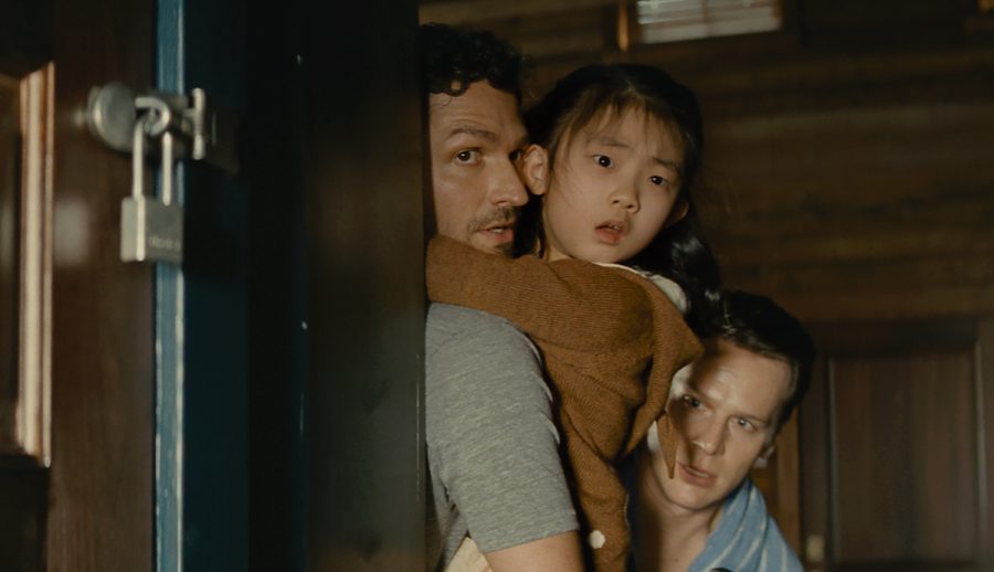 (Left to right) Ben Aldridge, Kristen Cui and Jonathan Groff play a family forced to make an impossible decision at the end of the world. 