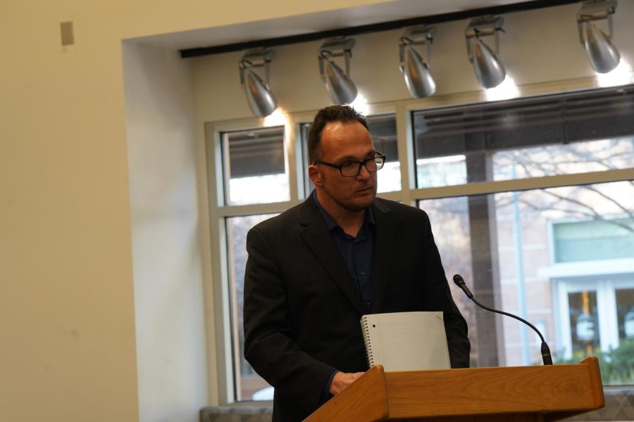 SGA Executive Vice President of Legislation Jimmy Brock announces his resignation during the Board of Trustees meeting Feb. 14. 