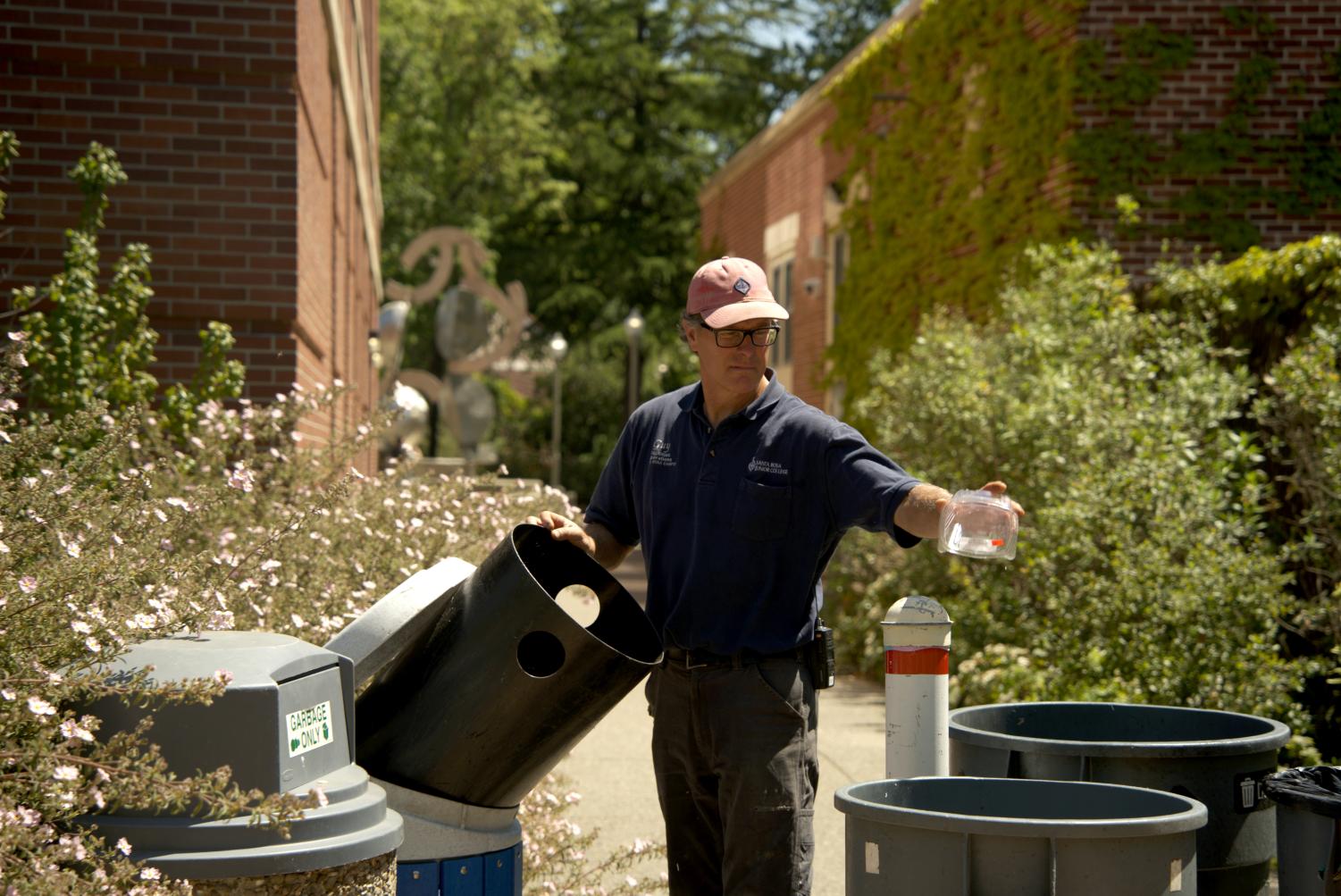Waste Diversion Technician Guy Tillotson manages trash, recyclables and compost, and is notably responsible for campus “waste installations.”