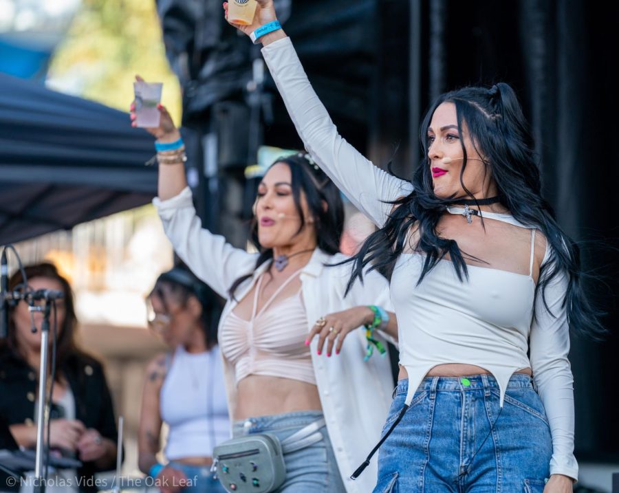 WWE wrestling twins Brie and Nikki Garcia party on the Williams Sonoma Culinary Stage on Friday May 26, 2023 in Napa.