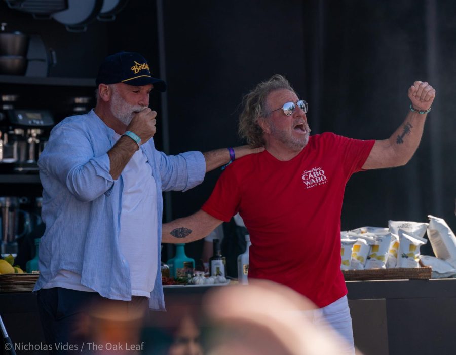 Chef José Andrés and singer-songwriter Sammy Hagar pump up the crowd at the Williams Sonoma Culinary Stage at BottleRock Napa Valley on Saturday, May 27, 2023.