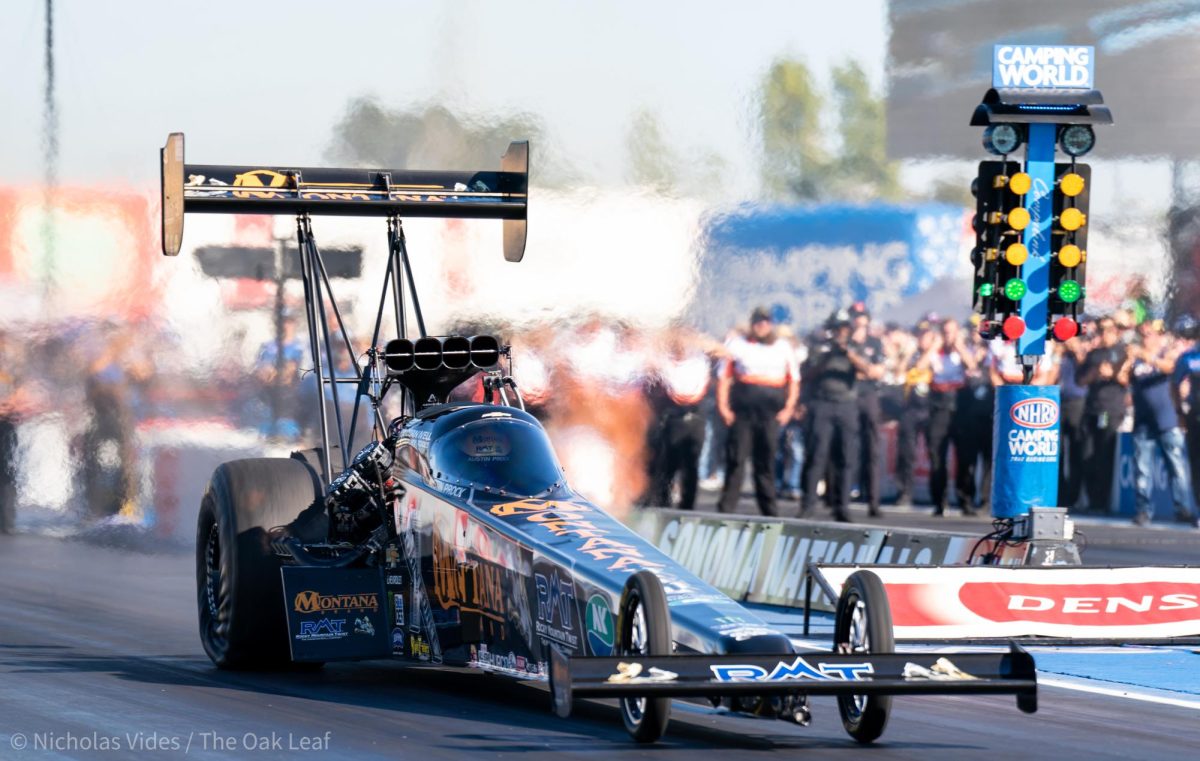 Top Fuel Driver Austin Prock roars down the dragstrip on Saturday, July 29, 2023 at Sonoma Raceway.