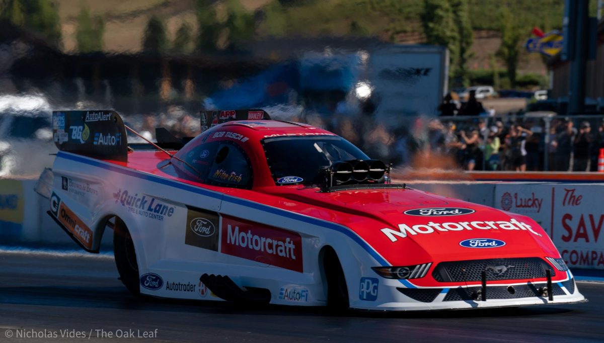 Funny Car Driver Bob Tasca III shoots down the line during the DENSO NHRA Sonoma Nationals at Sonoma Raceway on Saturday, July 29, 2023 in Sonoma.