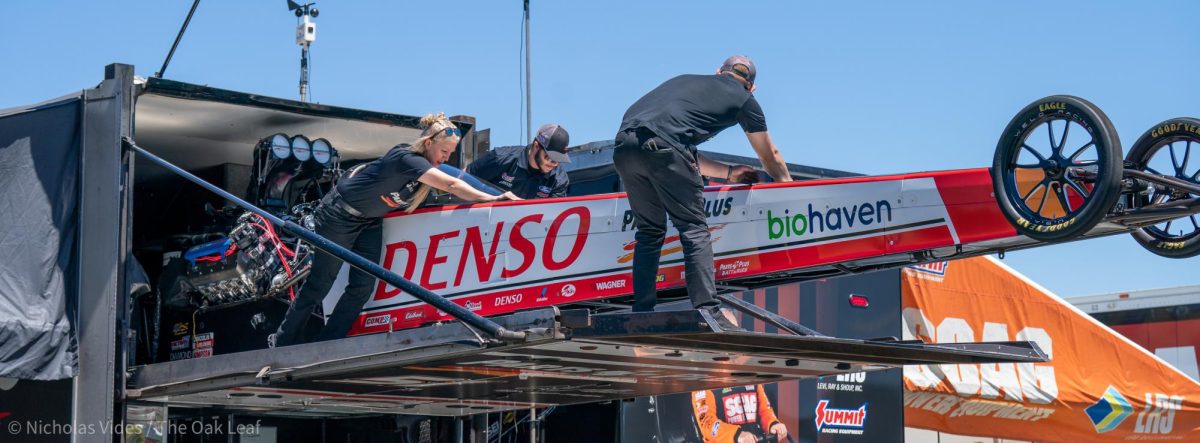 Clay Millican’s crew unpacks his Top Fuel car in preparation before the  nights marquee Nitro  Qualifying Session on Friday, July 28, 2023 in Sonoma. 