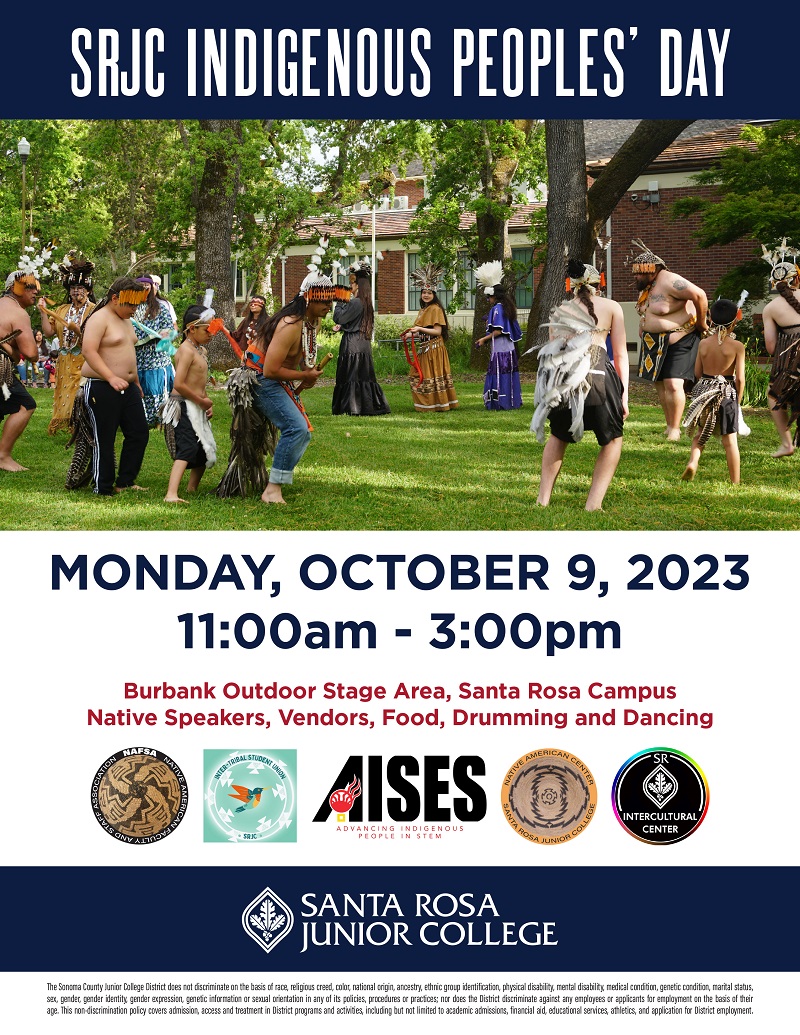 All are welcome to attend Indigenous Peoples’ Day from 11 a.m. to 3 p.m. Oct. 9. at the Burbank outdoor stage area. 