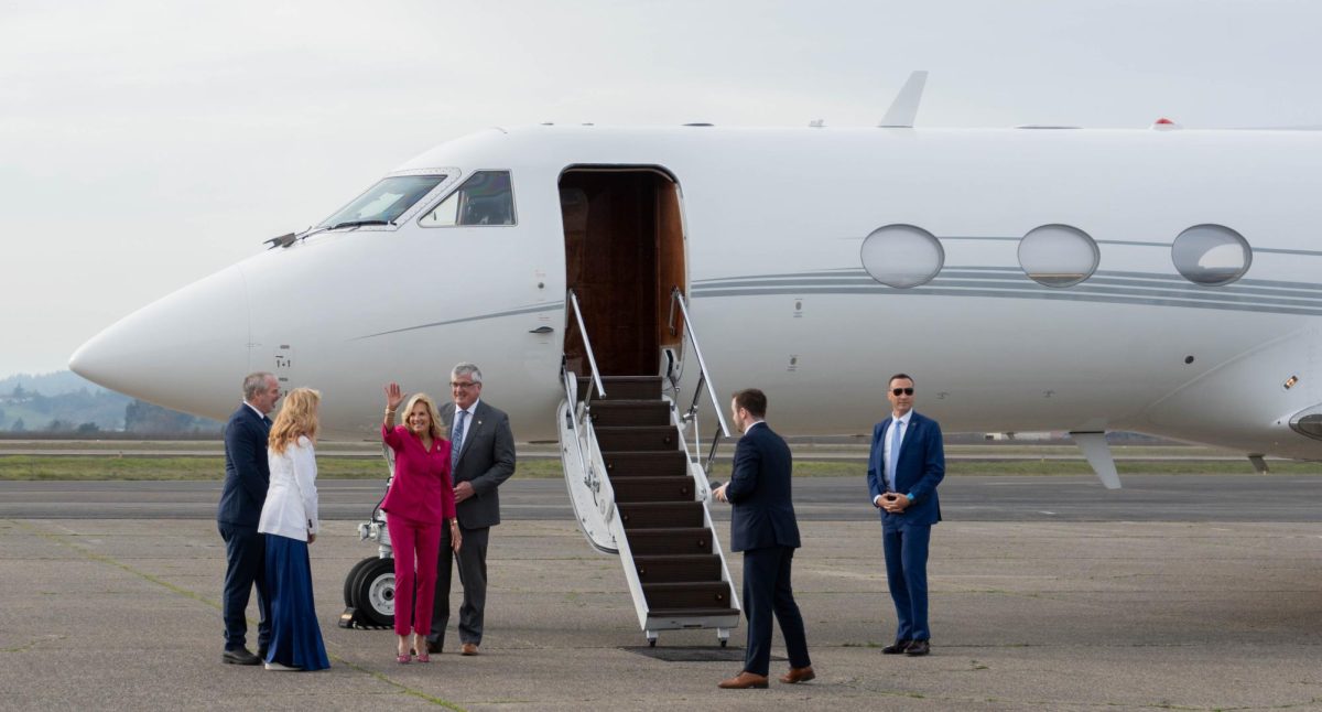 First Lady Dr. Jill Biden lands at the Charles M. Schulz-Sonoma County Airport for a Biden Victory Fund campaign stop on Thursday, Jan. 18, 2024 in Santa Rosa. 