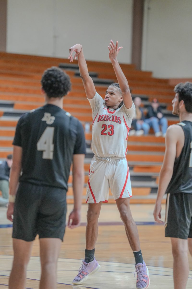 SRJC forward Stephen Ransom shooting a free throw at Santa Rosa’s Haehl Pavilion Feb. 2, 2024