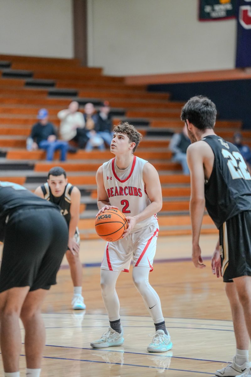 SRJC guard Zeke Grund prepares to convert a free throw attempt at Santa Rosa’s Haehl Pavilion Feb. 2, 2024