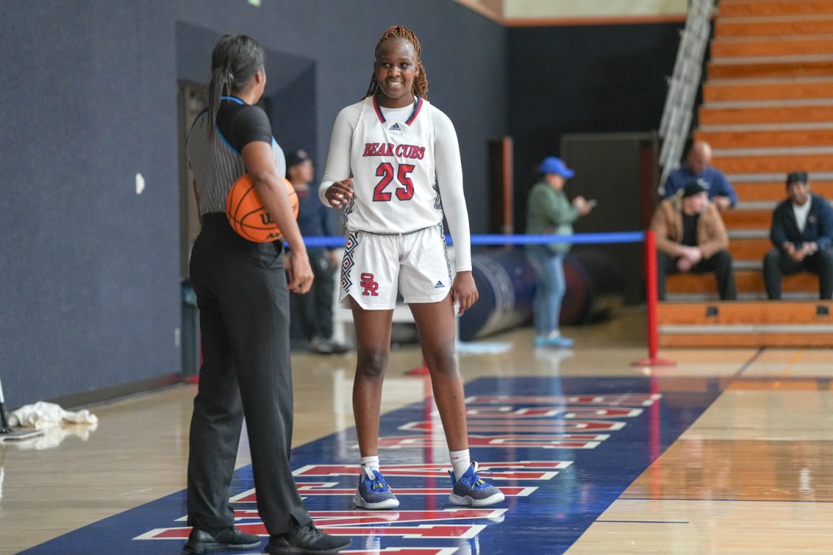 SRJC forward Praise Nigimar gets ready to inbound the ball for her team at Santa Rosa’s Haehl Pavilion Feb. 2, 2024