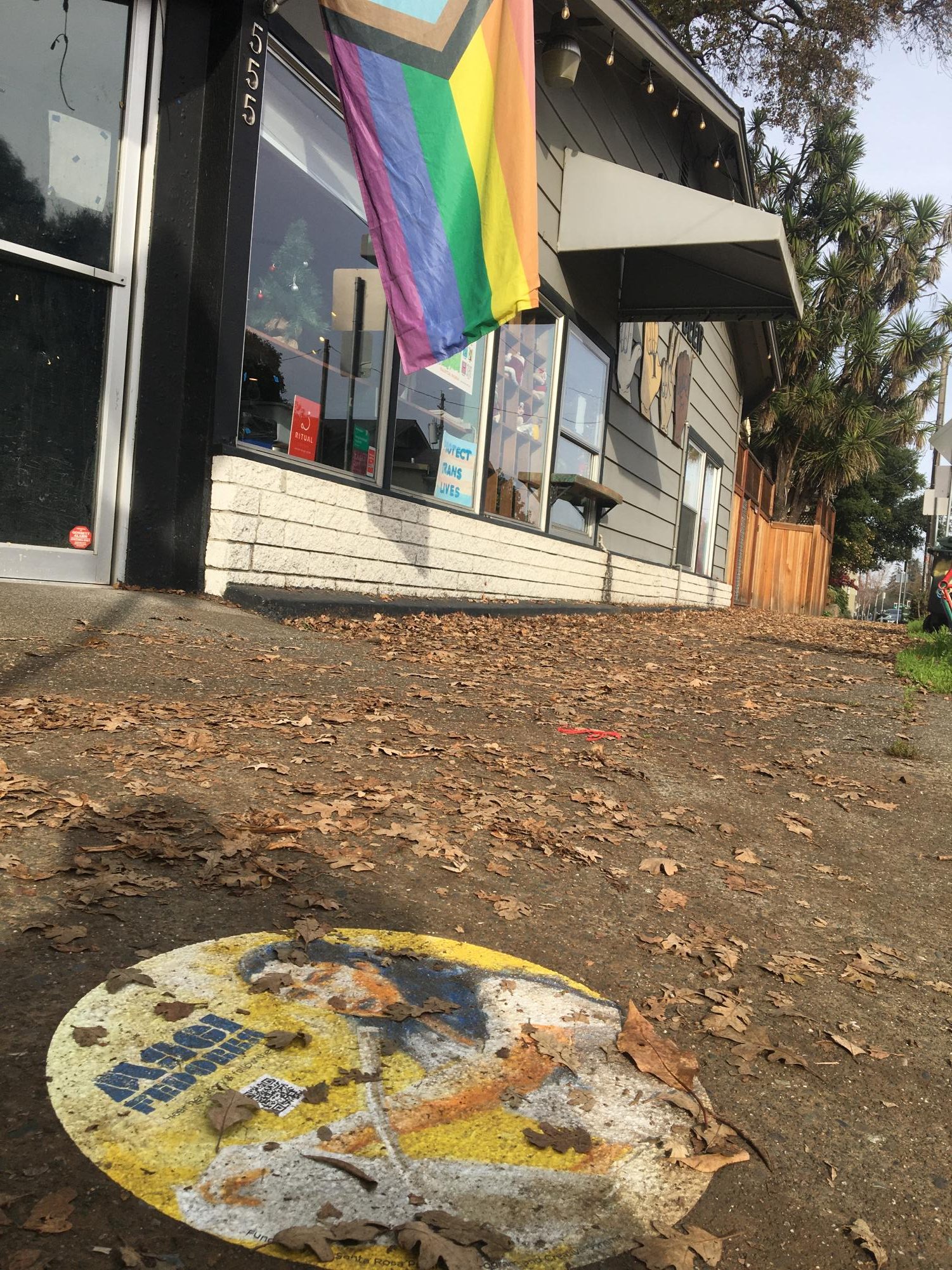 Magi Fedorkas portrait in front of Brew, a popular gathering spot, on Healdsburg Ave in Santa Rosa, Dec. 4, 2023.