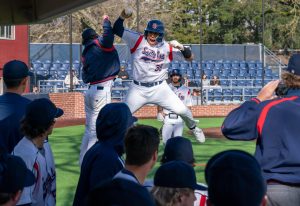 Bear Cubs infielder Dalen Tinsley is amped up after hitting his first college baseball home run against Sierra College on Friday, Feb. 2, 2024 in Santa Rosa.