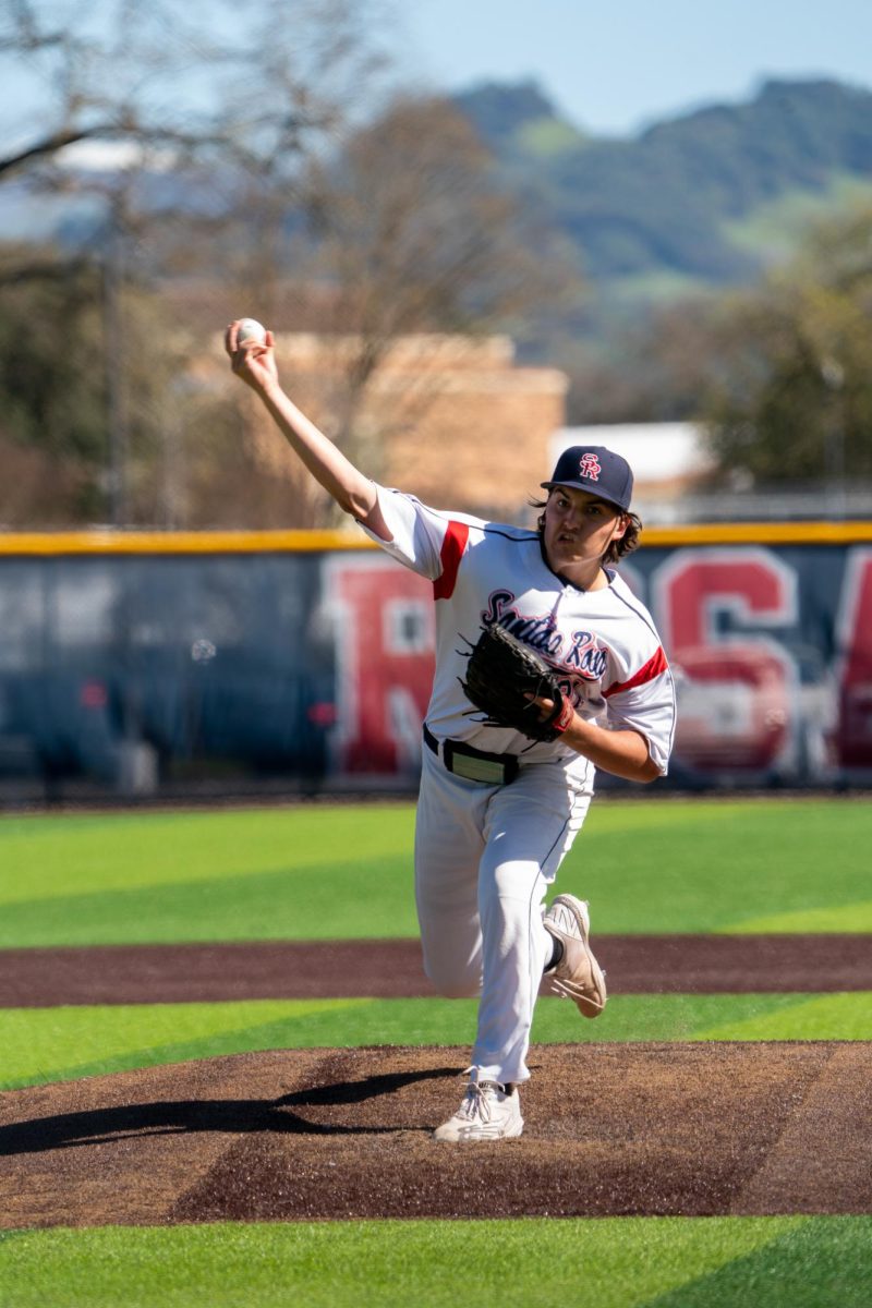 Bear Cubs pitcher Luke Schat strikes out six batters in 4.2 innings pitched against Cosumnes River College on Tuesday, March 26, 2024 in Santa Rosa.