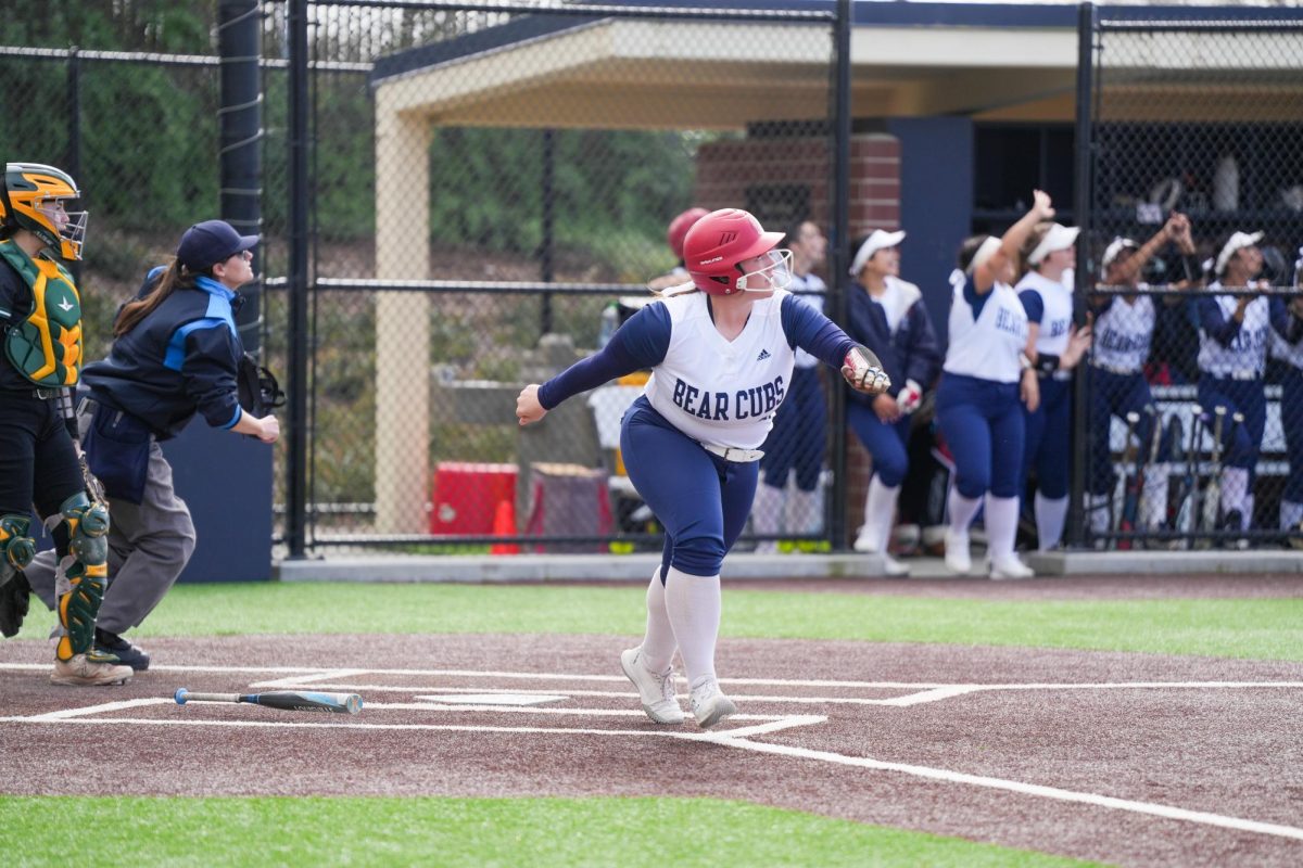 Catcher Haley Wyatt dazzles the home crowd early on as her teammate waves goodbye to a two-run homer out of the left field fence at the bottom of the first inning against Diablo Valley College at Santa Rosas Marv Mayes Field, Tuesday, March 12, 2024.