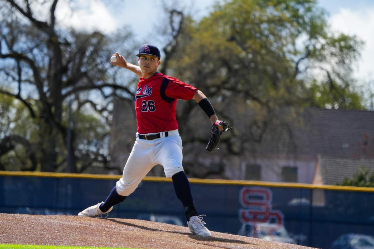 Brice Cox pitches for six innings, only allowing one run from Cosumnes River College at Santa Rosa's Cook Sypher Field on Saturday, March 30, 2024.