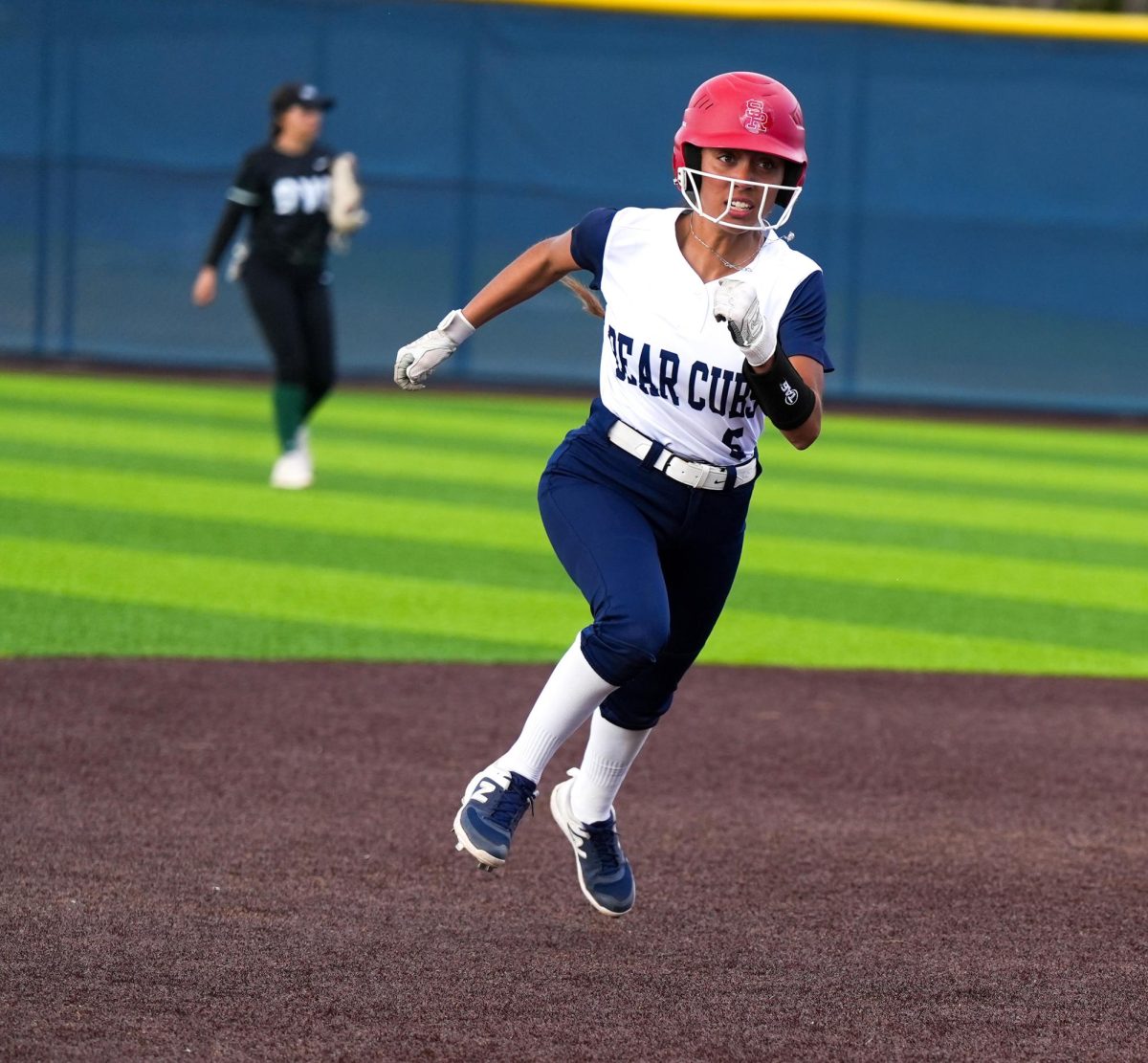 Catcher Esperanza Marquez advances to third after Gabriel’s single to right field at the bottom of the fourth inning against Diablo Valley College at Santa Rosa's Marv Mayes Field, Tuesday, March 12, 2024.