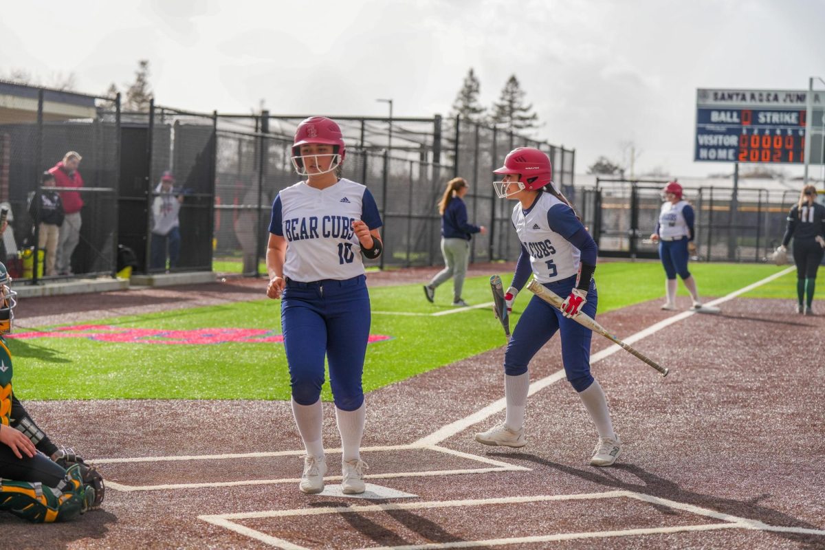 Kayla Ling rounds out the final run after a bases-loaded walk at the bottom of the sixth inning against Diablo Valley College at Santa Rosa's Marv Mayes Field, Tuesday, March 12, 2024.