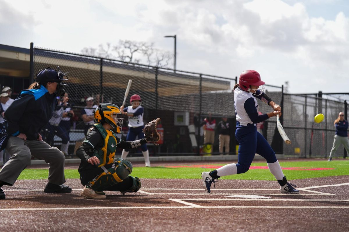 Olivia Gabriel singles out to right field at the bottom of the fourth inning against Diablo Valley College at Santa Rosa’s Marv Mayes Field, Tuesday, March 12, 2024.