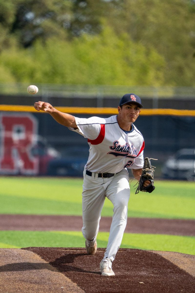 Starting pitcher Hekili Robello pitches seven scoreless innings with five strikeouts and no walks against American River College at Santa Rosas Cook Sypher Field on Thursday, April 25, 2024.