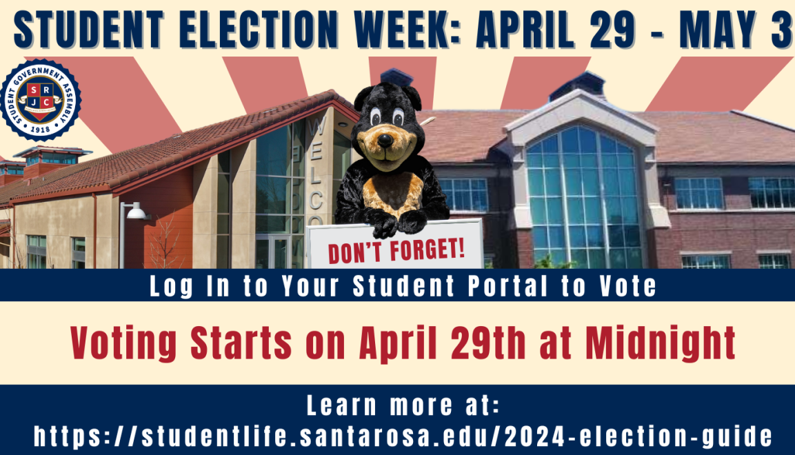 SRJC's Student Government Assembly meets every Monday of fall and spring semesters from 3-5:00 p.m. on the Santa Rosa campus in the Senate Chambers in Bertolini Student Center.