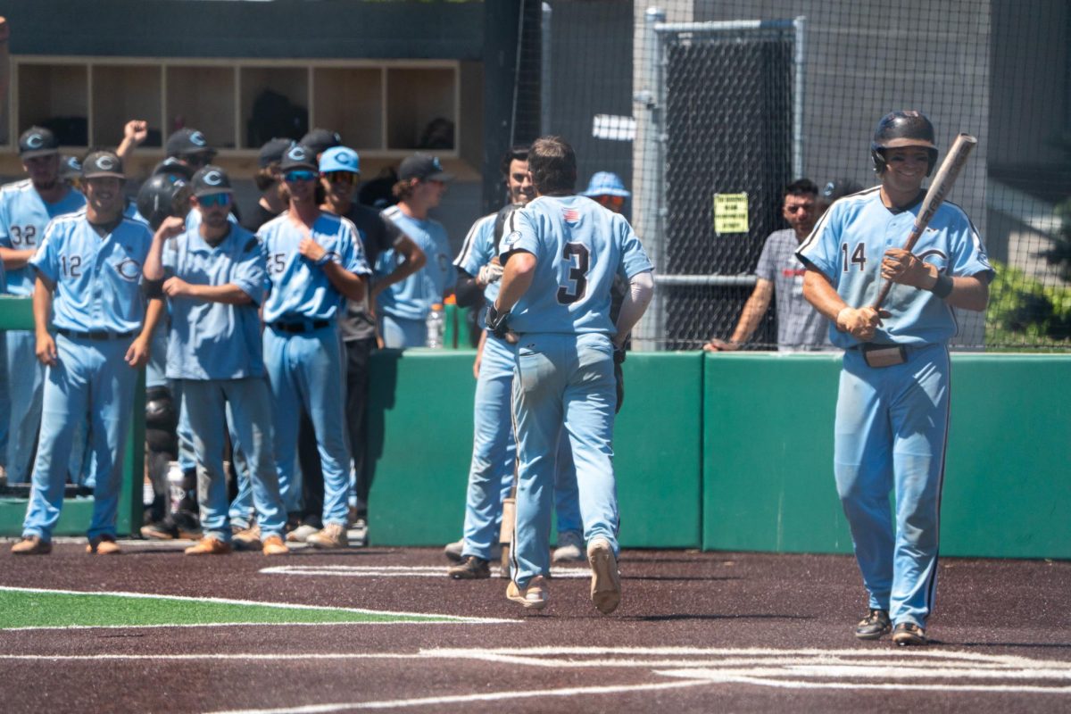 Cabrillo's Anthony Karaginnopoulos jogs back to the dugout after a homerun in the top of the third in the first round of the CCCAA Super Regionals in Hayward on Thursday, May 9, 2024.